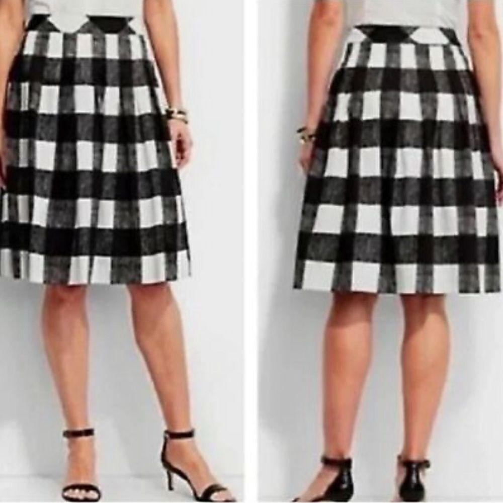Talbots Pleated Gingham Cotton Skirt, Size 4P, Black/White